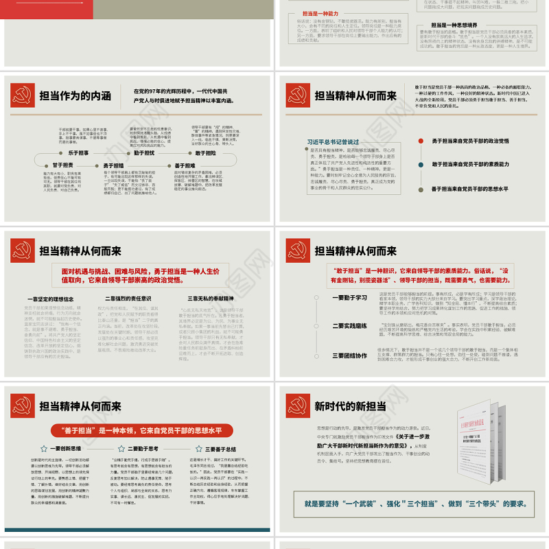 原创党员干部勇担当善作为党课学习PPT模板-版权可商用