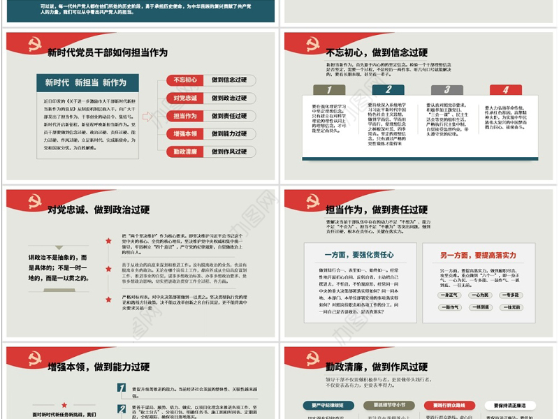 原创党员干部勇担当善作为党课学习PPT模板-版权可商用