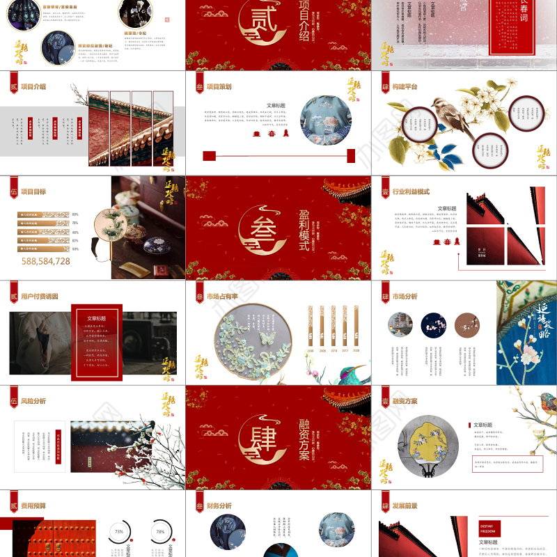 红色中国风延禧攻略商业项目计划书PPT新古典宫廷商业计划书