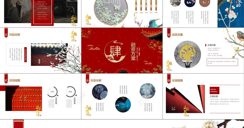 红色中国风延禧攻略商业项目计划书PPT新古典宫廷商业计划书