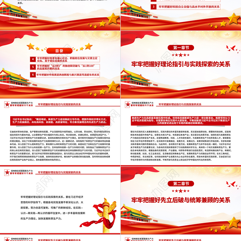 发展新质生产力要牢牢把握好六个关系PPT党政风党员干部学习教育党课课件