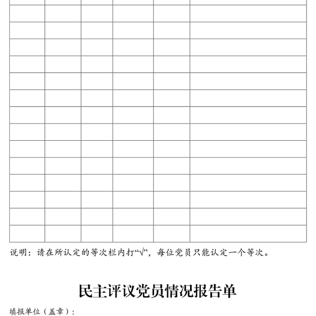 民主评议党员测评表情况报告单工作材料