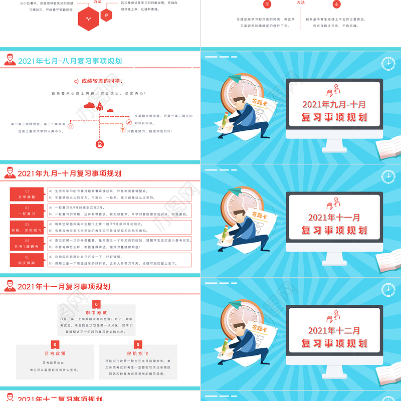 2022届高考复习规划表PPT卡通时尚高考考生复习计划书模板