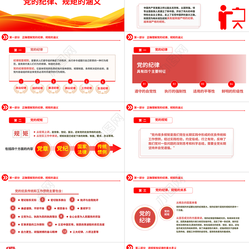 2022党员干部要讲规矩有纪律PPT红色精美党政机关党支部专题廉政教育专题党课课件