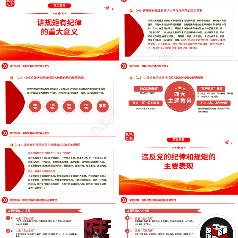 2022党员干部要讲规矩有纪律PPT红色精美党政机关党支部专题廉政教育专题党课课件