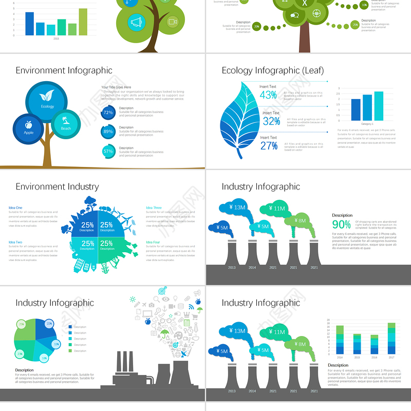环保题材可视化信息图表PPT模板