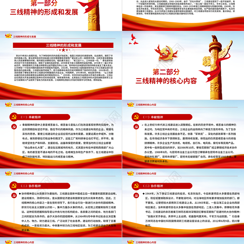 精美大气三线精神的核心内容与现实意义党课PPT课件