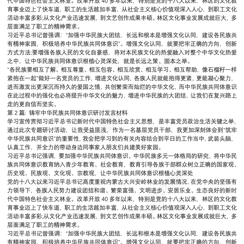 铸牢中华民族共同体意识研讨发言材料【十三篇】