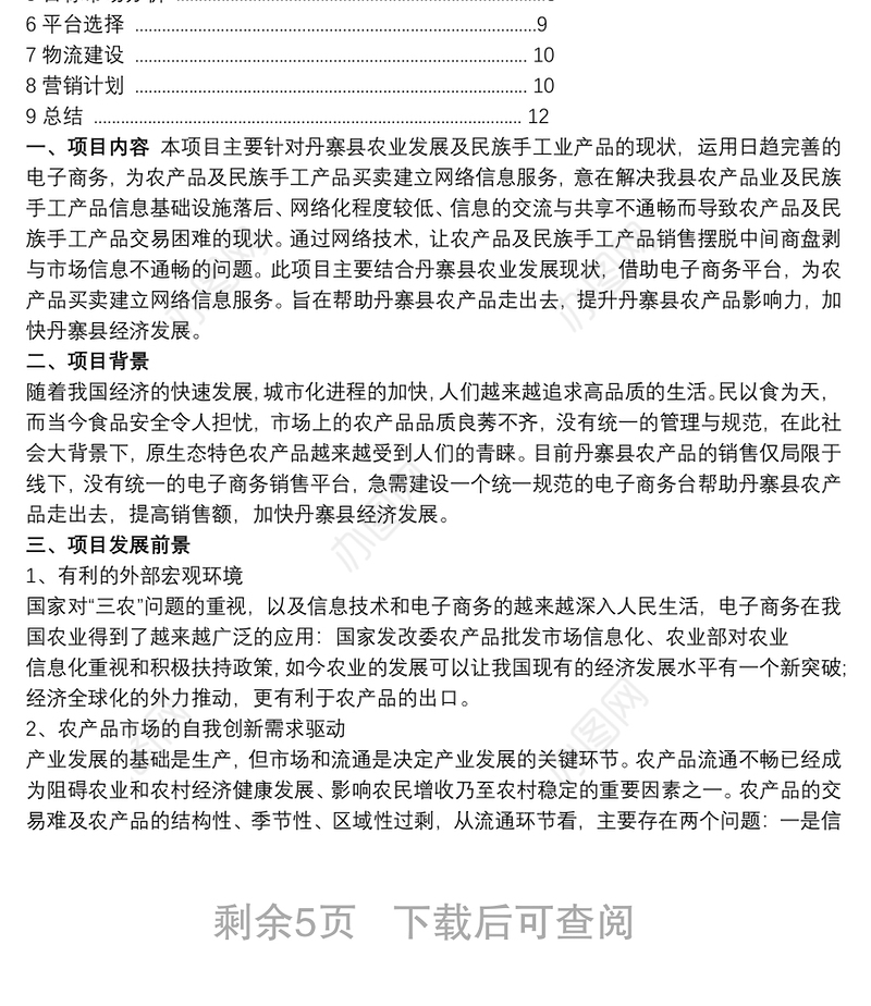 互联网+农业电子商务公司创业计划书