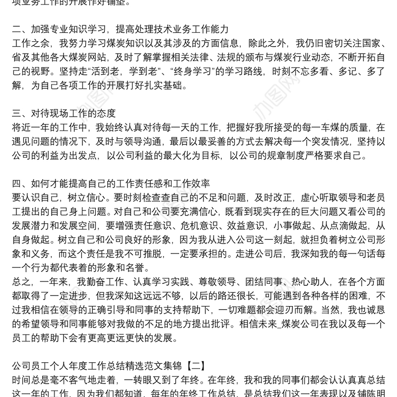 公司员工个人年度工作总结精选范文集锦