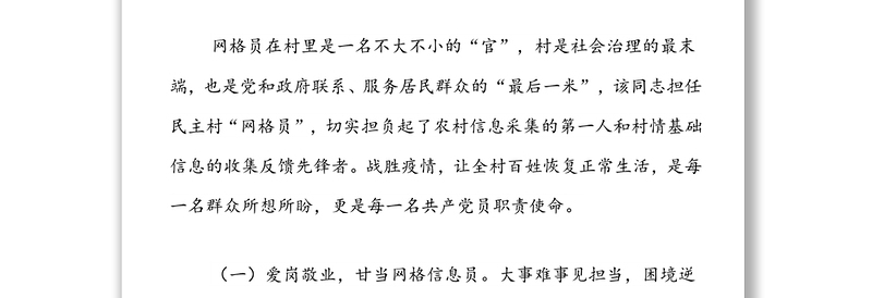 村党员网格员事迹材料