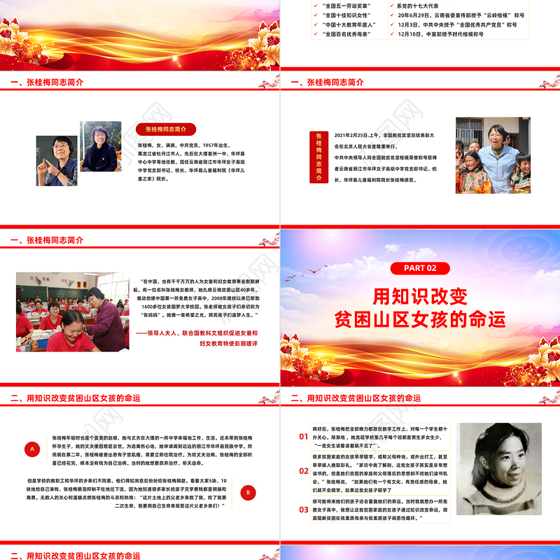 学习张桂梅先进事迹PPT简约党建风学习时代楷模张桂梅先进事迹主题党课课件模板下载