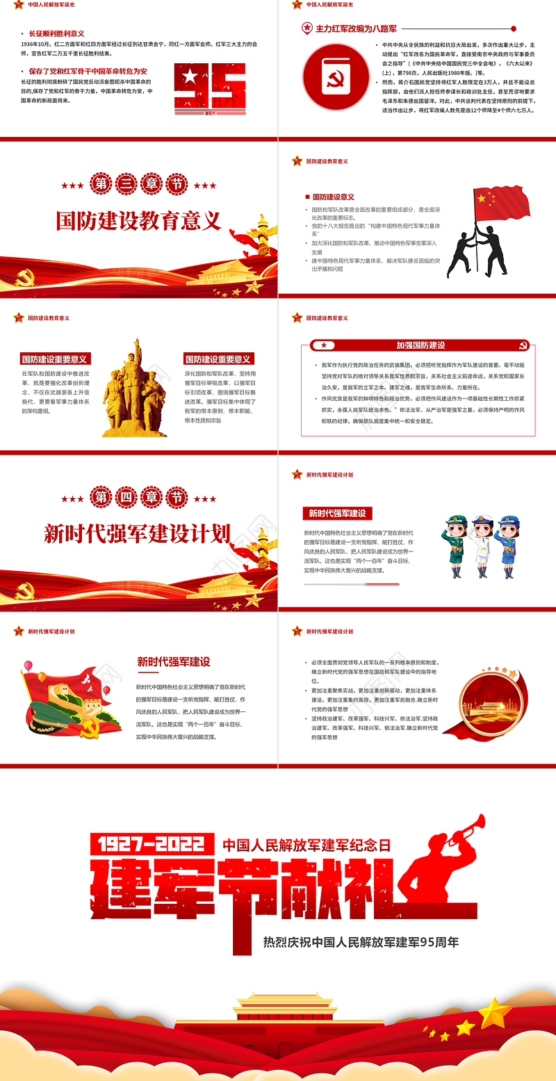 八一建军节献礼PPT红色简约风热烈庆祝中国人民解放军建军95周年专题课件模板