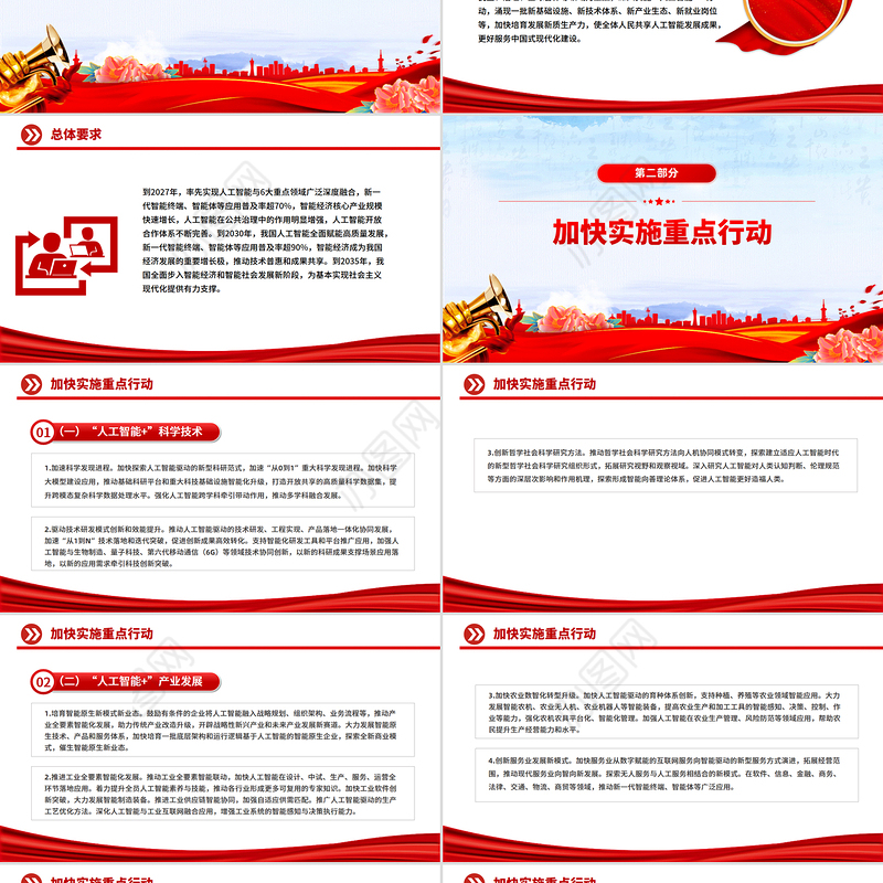 简洁风关于深入实施“人工智能+”行动的意见PPT课件