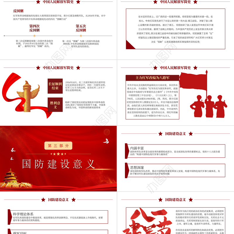 中国梦强军梦PPT红色大气风热烈庆祝八一建军节专题党课课件模板