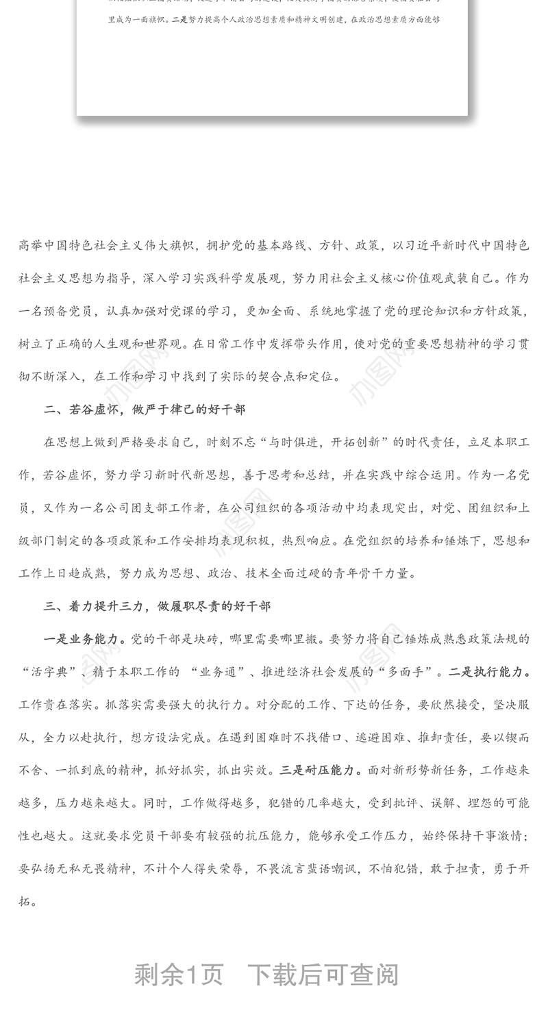 立足岗位扛起使命担当 奋力描绘公司发展蓝图——优秀团干部先进事迹材料