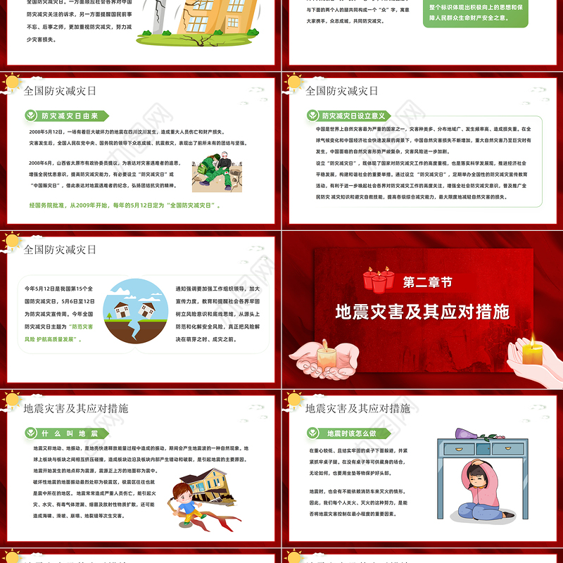 2023护航高质量发展防范灾害风险PPT剪纸中国风全国防灾减灾日汶川地震十五周年专题党课课件模板下载
