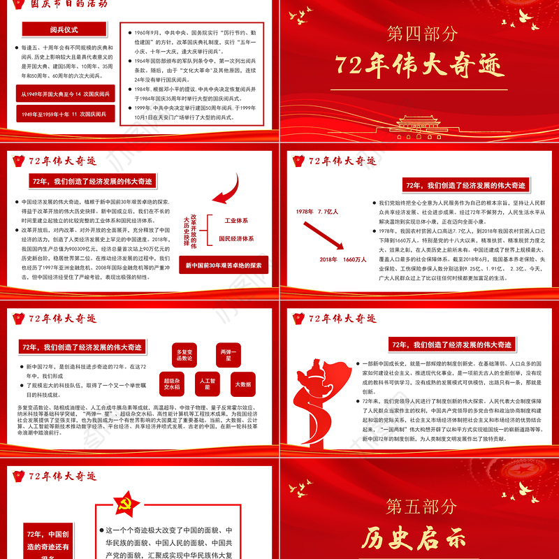 2021建国72周年PPT红色喜庆盛世华诞锦绣中华迎十一庆国庆爱国主义教育党课课件模板下载