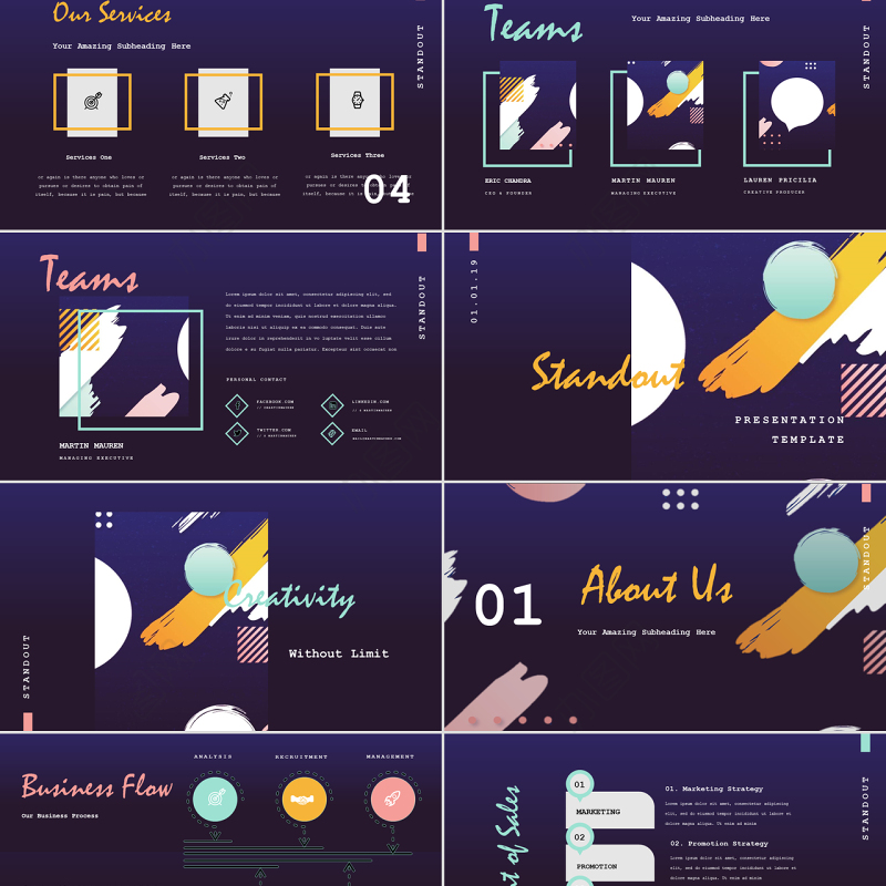 孟菲斯风格3月，你好PPT模板