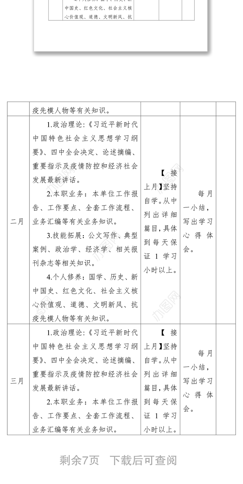 2020年度个人理论学习计划（表格）