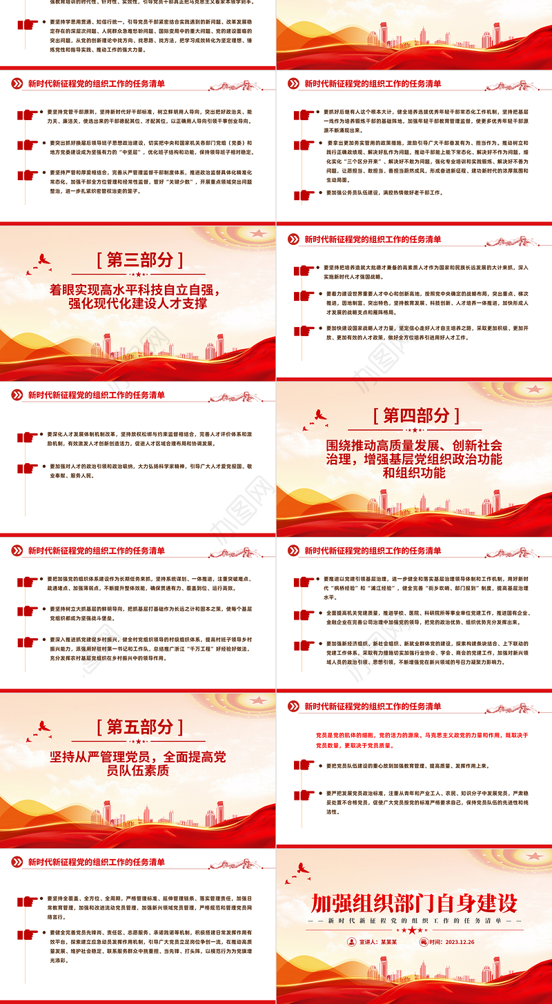 2023年党的组织工作的任务清单PPT大气华美强组织部门自身建设课件下载