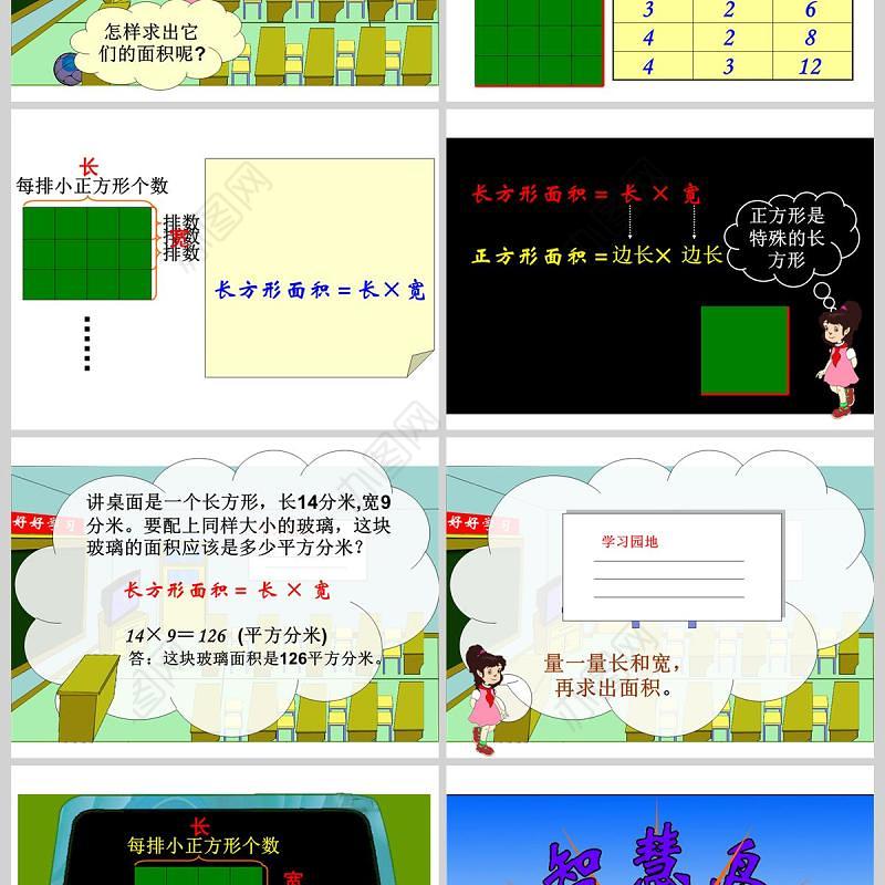  人教版三年级数学课件下册长方形正方形的面积计算PPT模板