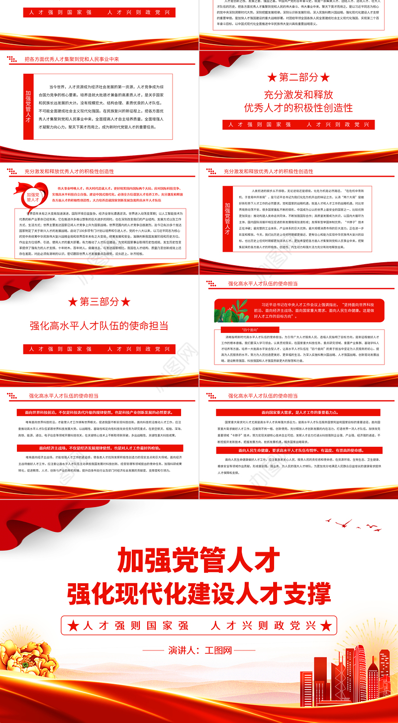 加强党管人才PPT红色简洁人才强则国家强人才兴则政党兴强化现代化建设人才支撑党课课件