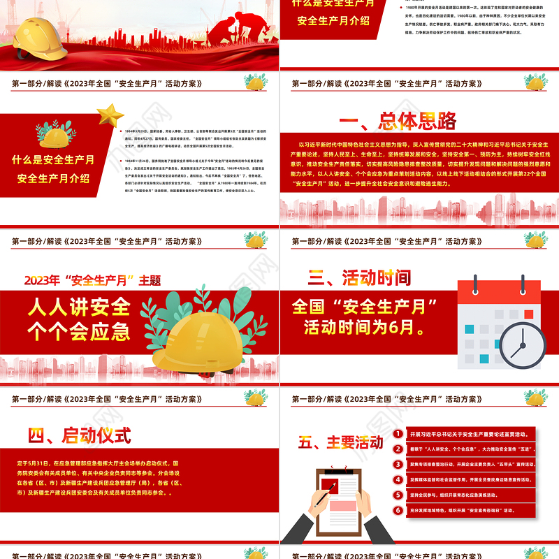 2023人人讲安全个个会应急PPT简约风全国安全生产月进一步提升全社会安全意识和避险逃生能力介绍课件模板