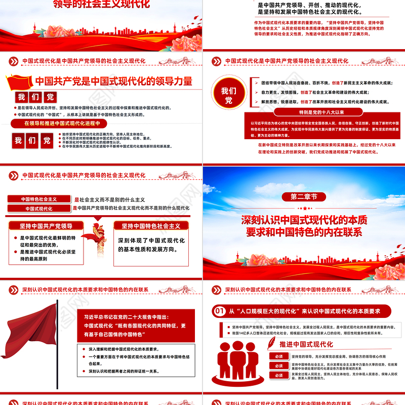 2022深入理解和把握中国式现代化的本质要求PPT红色党政风党支部学习宣传贯彻党的大会精神专题党建党课课件模板