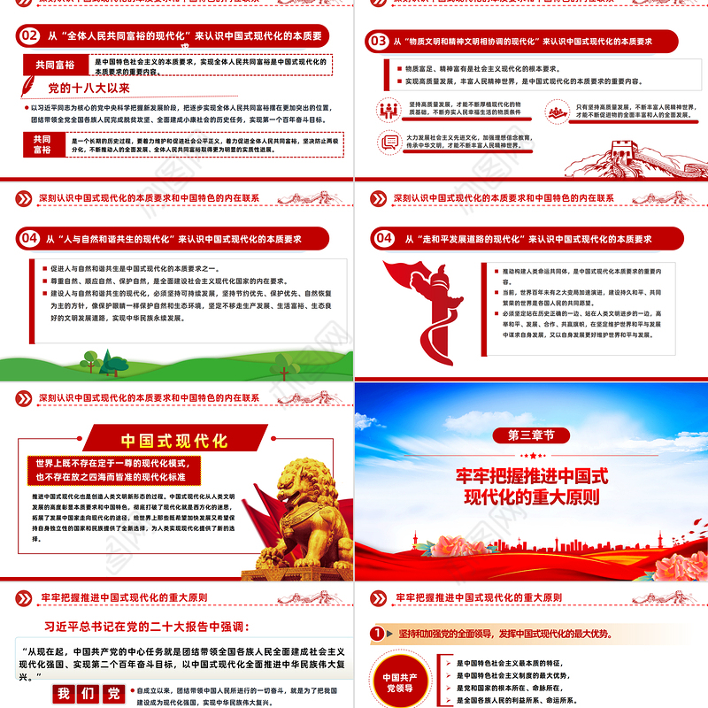 2022深入理解和把握中国式现代化的本质要求PPT红色党政风党支部学习宣传贯彻党的大会精神专题党建党课课件模板