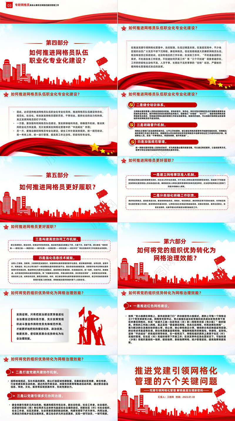 推进党建引领网格化管理的六个关键问题PPT红色实用党建引领网格化管理解锁基层治理新密码专题课件