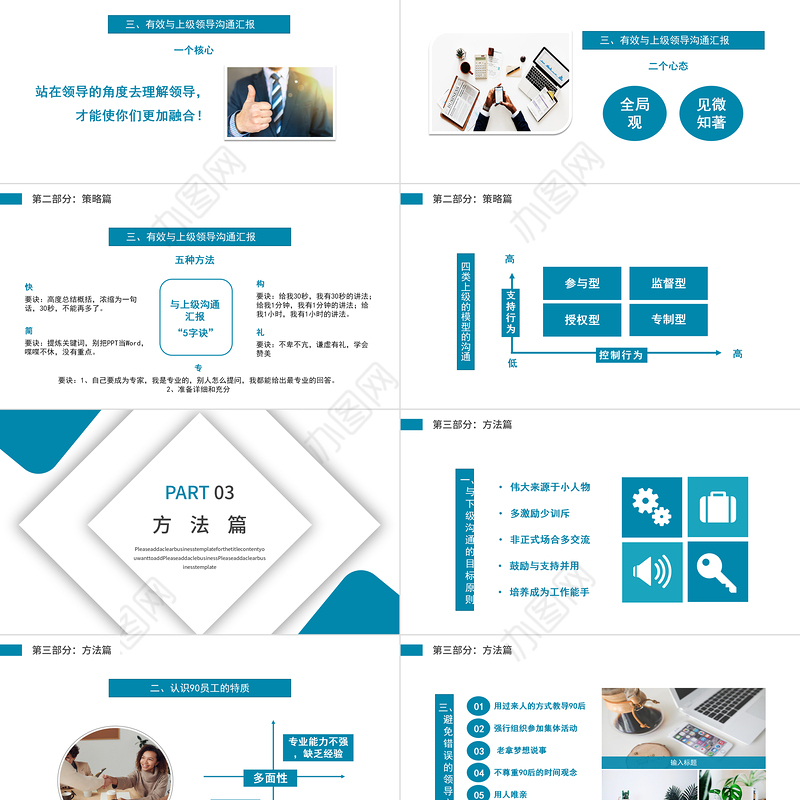 2022优秀管理者的有效沟通PPT蓝色商务风管理者如何带好团队培训系列模板