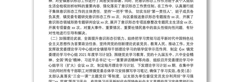 镇党委意识形态领域工作情况汇报
