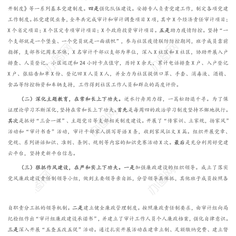 审计局党组书记抓基层党建工作述职报告（1）