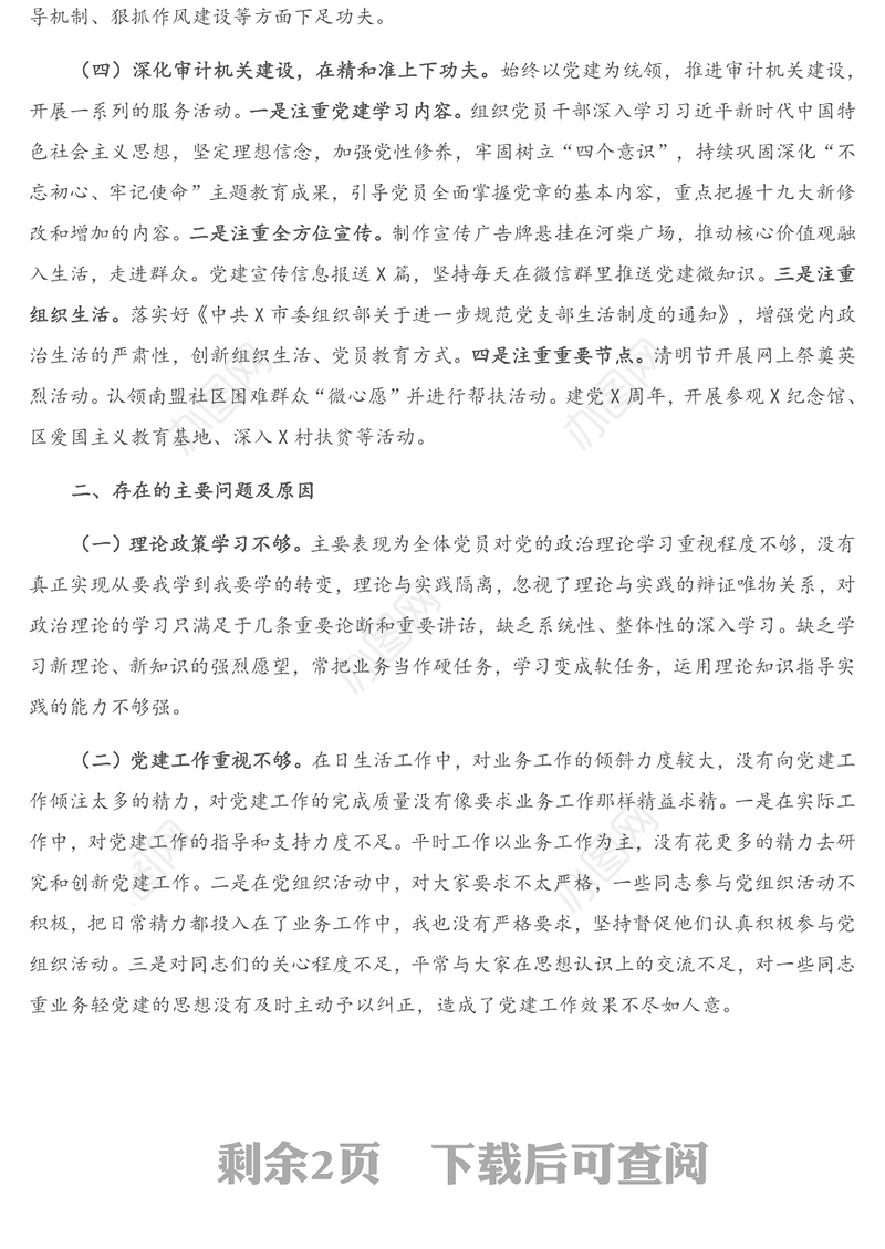 审计局党组书记抓基层党建工作述职报告（1）