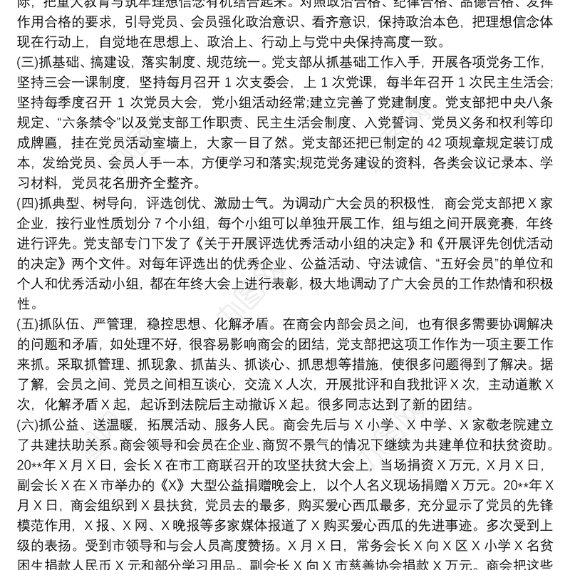 两新党支部书记20xx年度述职报告总结材料