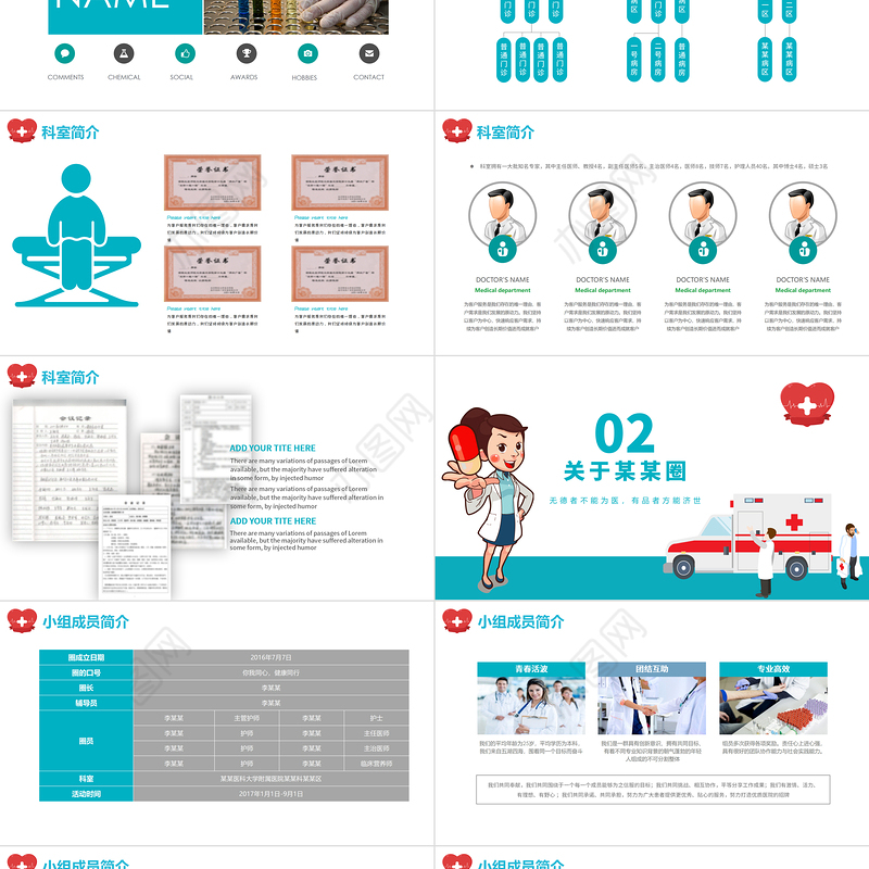 2022品管圈PPT创意清新医疗系统品管圈成果汇报专用PPT