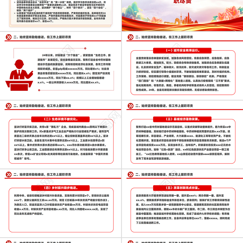 精品2024年度县委书记个人述职报告PPT模板