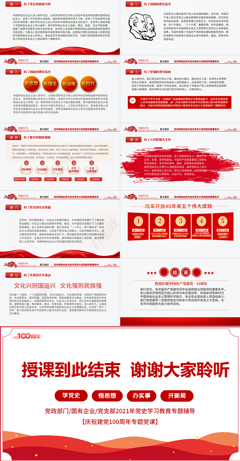 2021百年辉煌与百年未有之大变局PPT党政部门2021年党史学习教育专题党课PPT模板