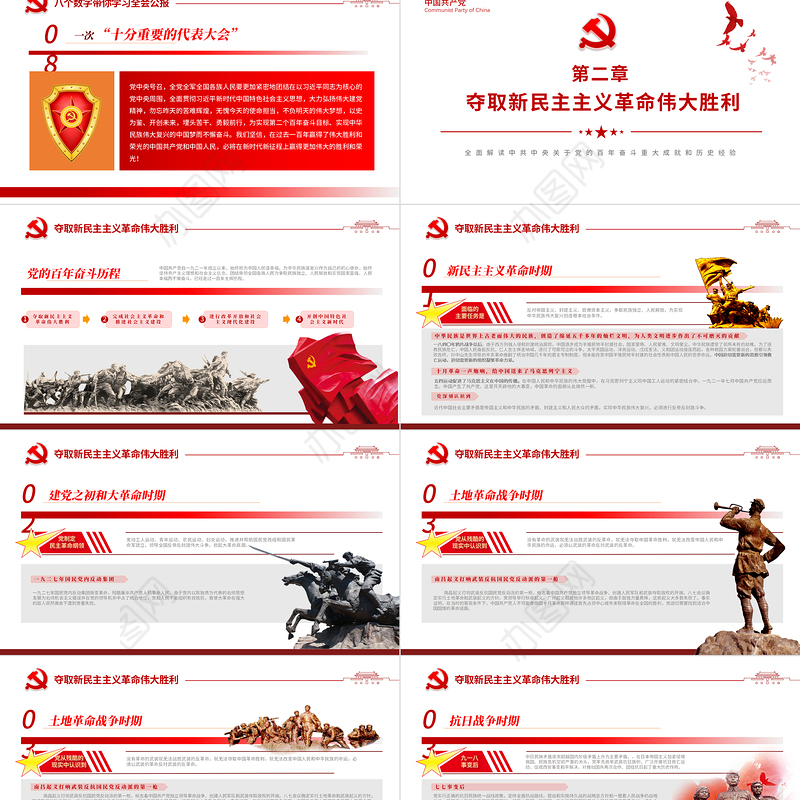 坚持中国道路PPT红色简洁党的百年奋斗历史成就经验解读党课模板zip