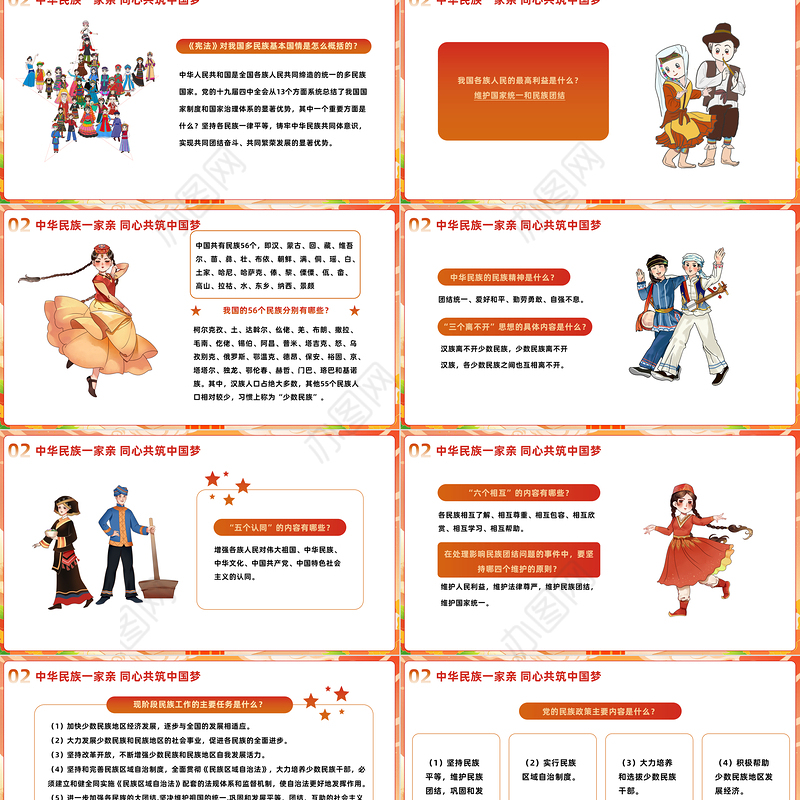 2023中华民族一家亲同心共筑中国梦PPT党政风民族团结进步宣传月应知应会知识课件模板下载