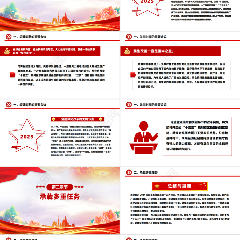 聚焦2025年两会PPT创意精美关键时期意义非凡党课下载