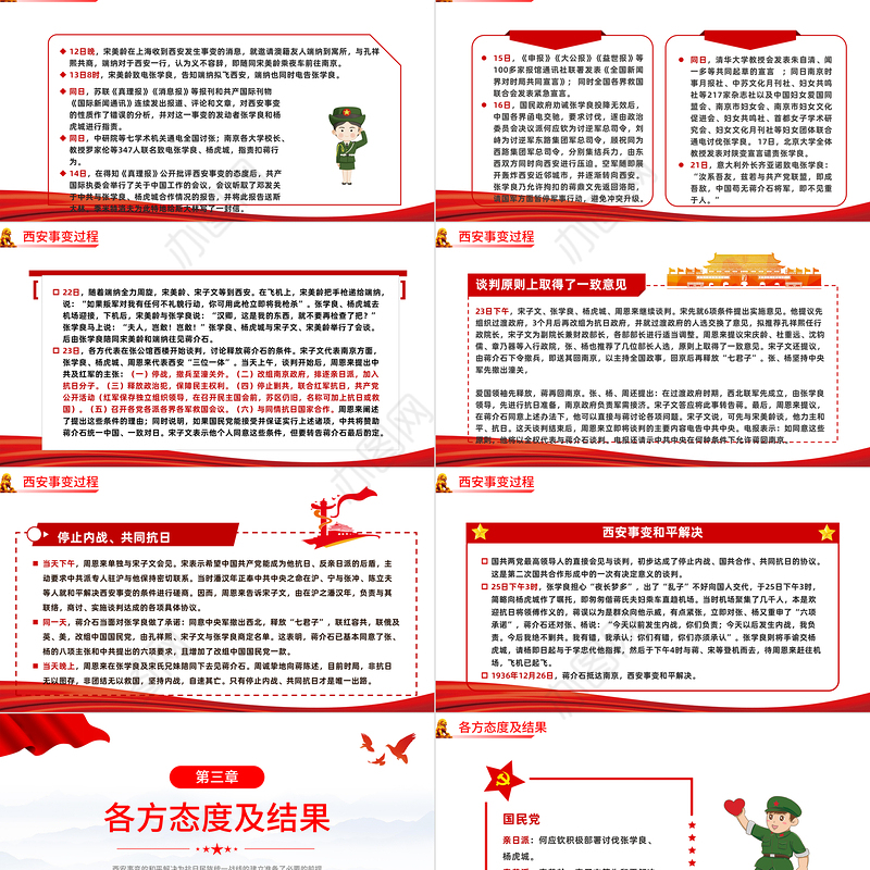纪念西安事变PPT党政党建风西安事变历史转折党政学习课件模板