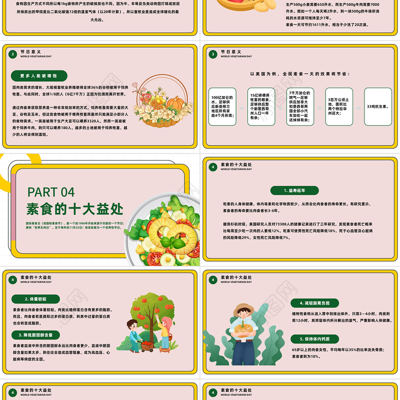 2022国际素食日PPT卡通风轻食主义健康生活国际素食日主题班会课件模板