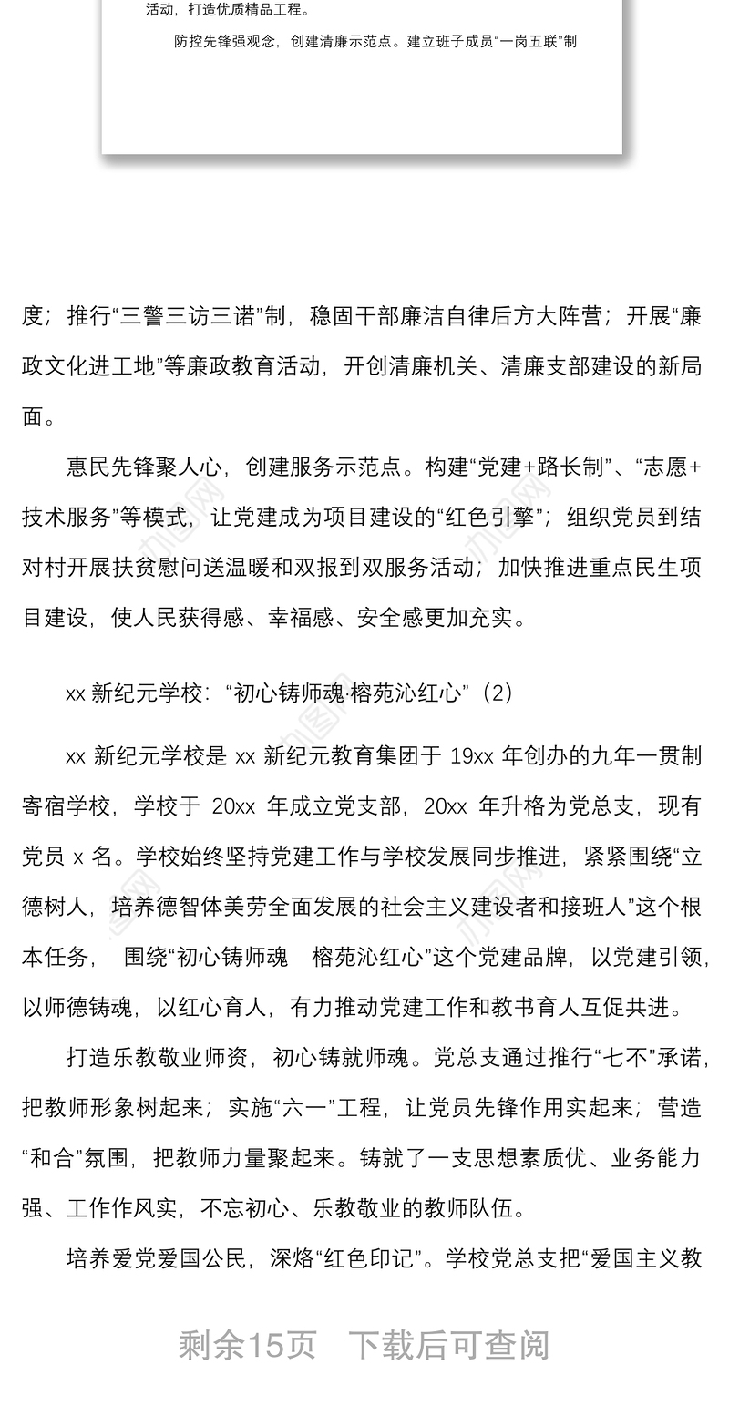 202115个优秀党建品牌先进材料范文15个单位创建工作经验