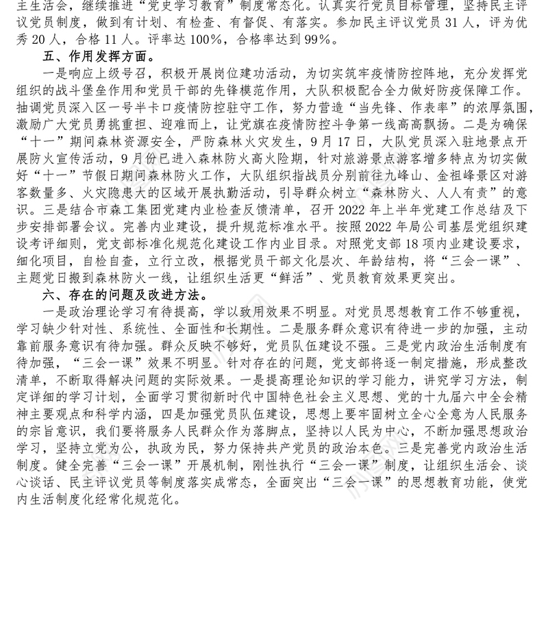 森林扑灭火大队五好党支部建设开展情况报告