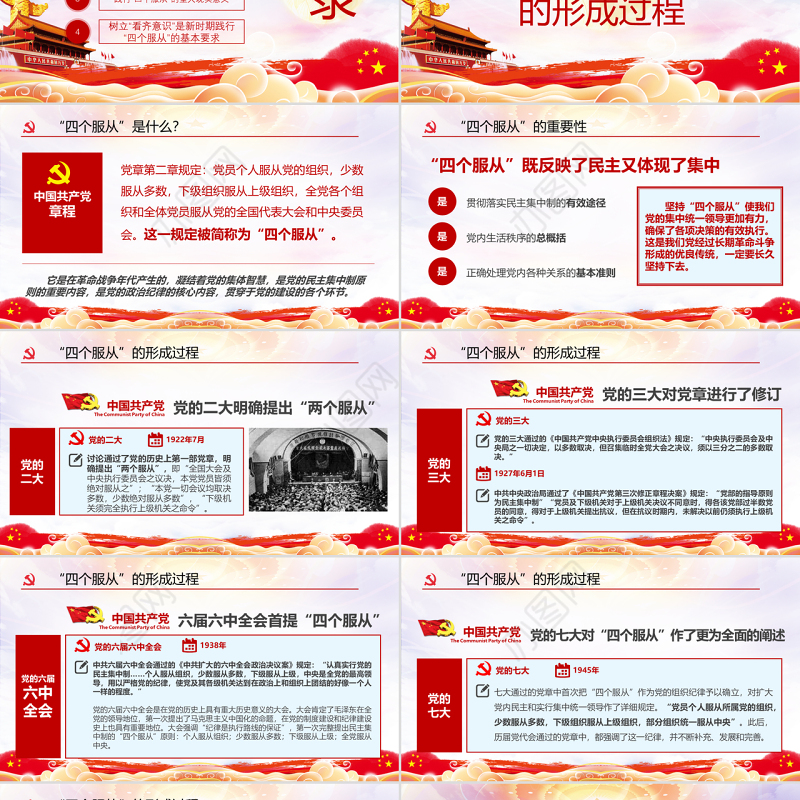 水彩风党政党建红色四个服从党课ppt