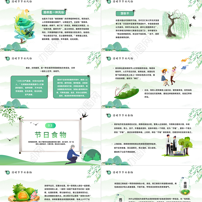 2023清明节节日介绍PPT绿色中国风清明节节日介绍专题课件模板
