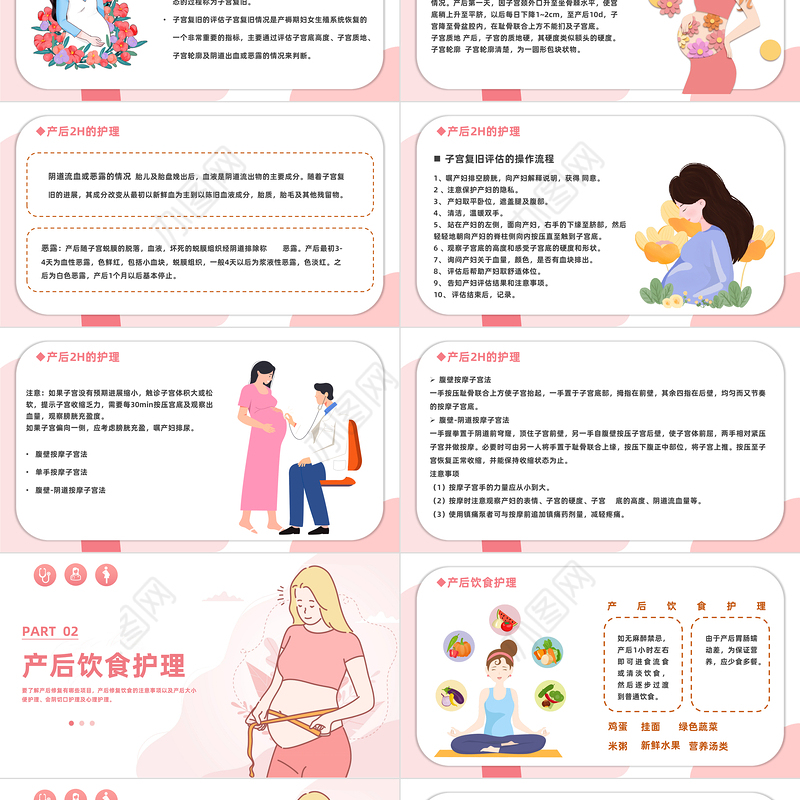 产后护理PPT粉色温馨产妇月子护理问题及措施培训课件