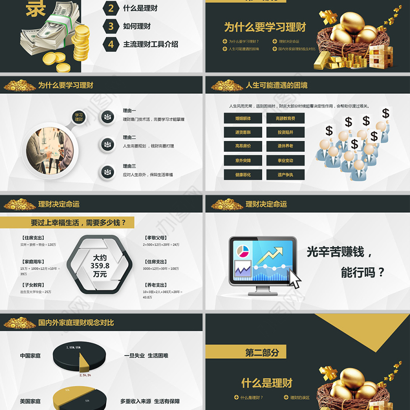 原创金融投资理财财富增长知识学习PPT模板